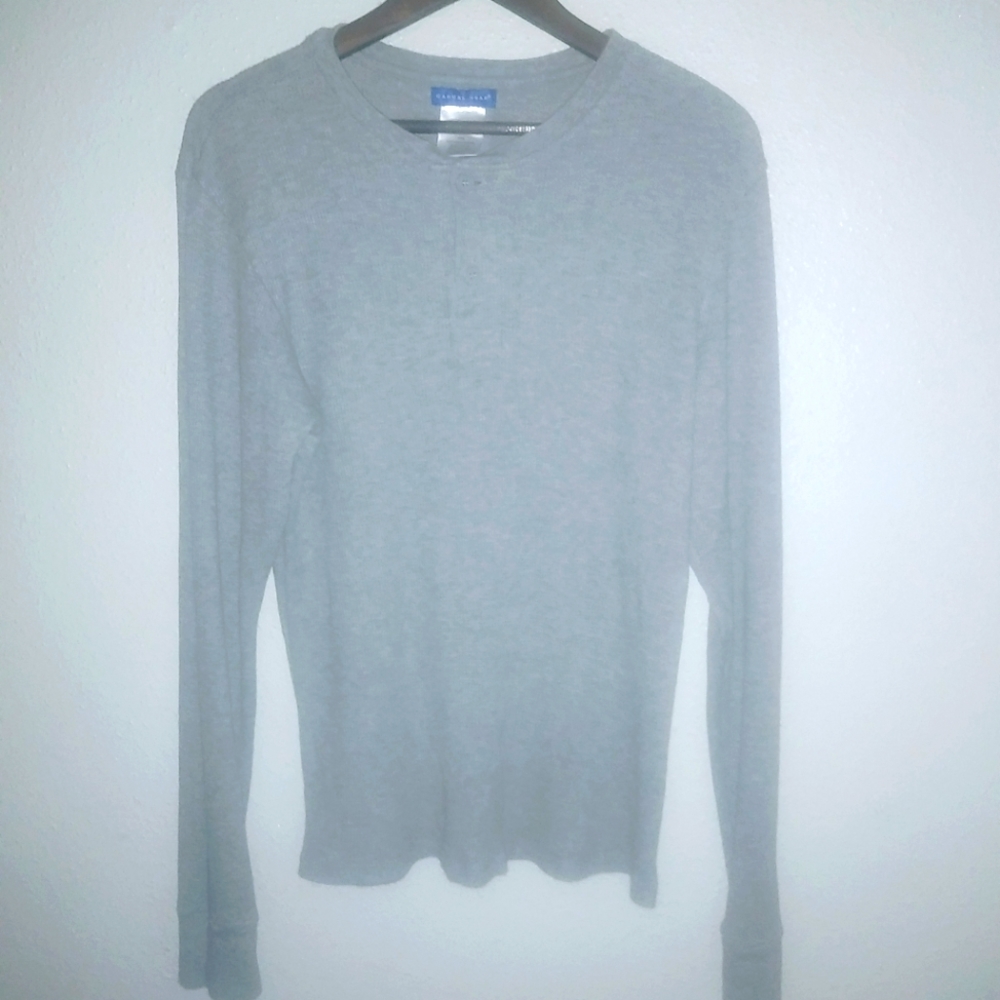 Casual Gear L Mens Henley Base Layer Gray Waffle Long Sleeved Shirt